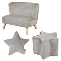 KINDERSOFA 3er-Set silbergrau - Grau, Holzwerkstoff/Textil (70/50/48cm) - Roba