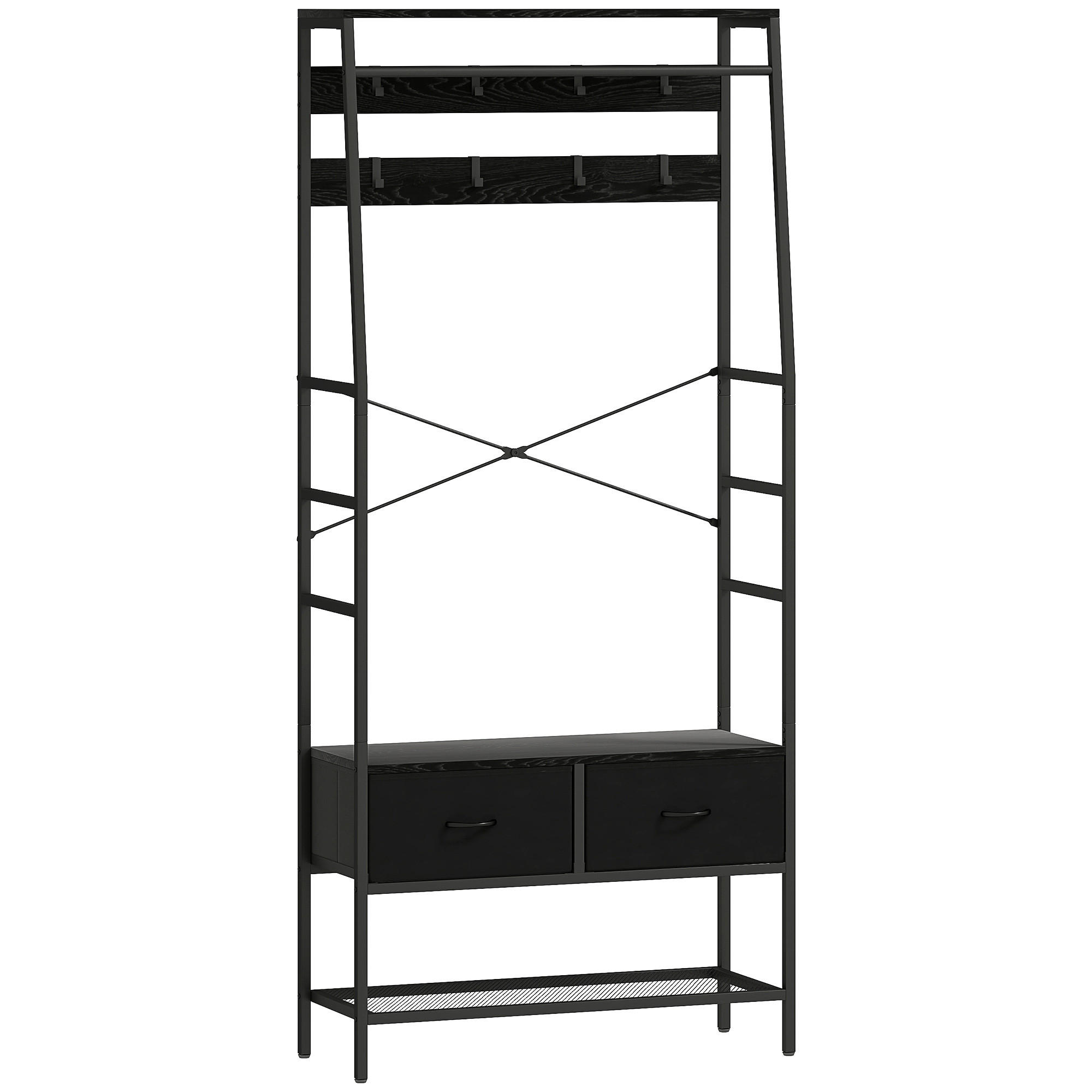 GARDEROBENSTÄNDER, Kleiderständer mit Schuhregal, 2 Schubladen, Garderobe - Schwarz, Holzwerkstoff (30/180.5/80cm) - HOMCOM