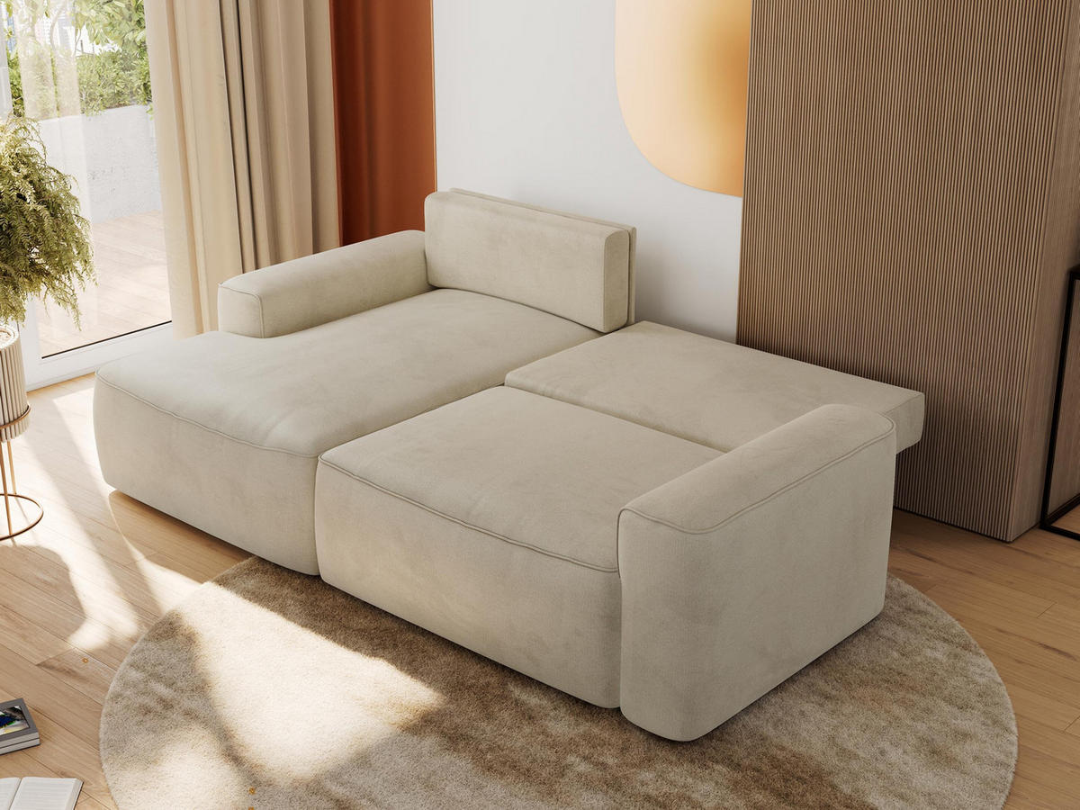 ECKSOFA BELLUNO L Beige Velvet - Links - Beige/Schwarz, Textil (144/233cm) - MKS