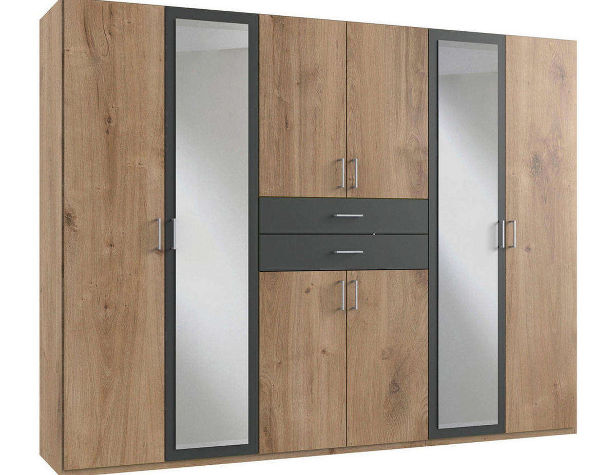 KLEIDERSCHRANK Diver Plankeneiche / graphit 270 / 58 / 207cm - Eichefarben/Graphitfarben, Holz/Holzwerkstoff (270/207/58cm) - Wimex