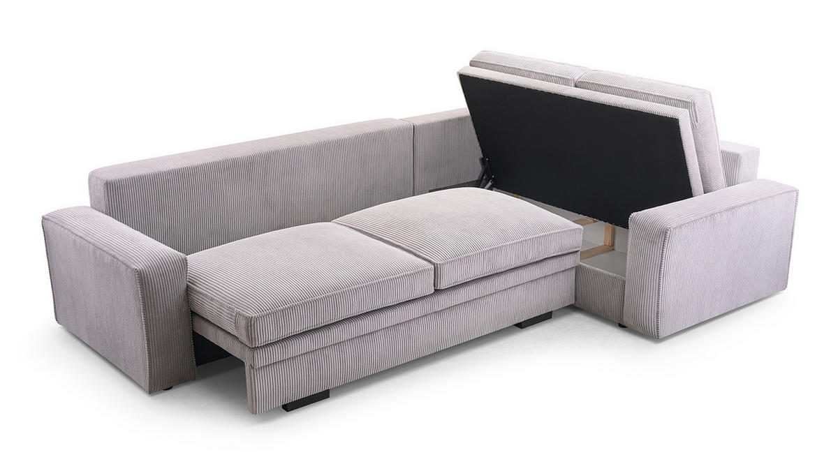 ECKSOFA L Form Treville Grau 296/196/94 cm – Rechts, mit Bettkasten und Schlaffunktion - Schwarz/Grau, Kunststoff/Textil (296/196cm) - AX Living