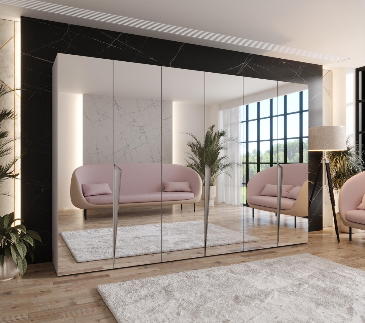 DREHTÜRENSCHRANK 202/300/52 6-türig - Beige, Holz/Metall (300/202/52cm) - Abiks Möbel