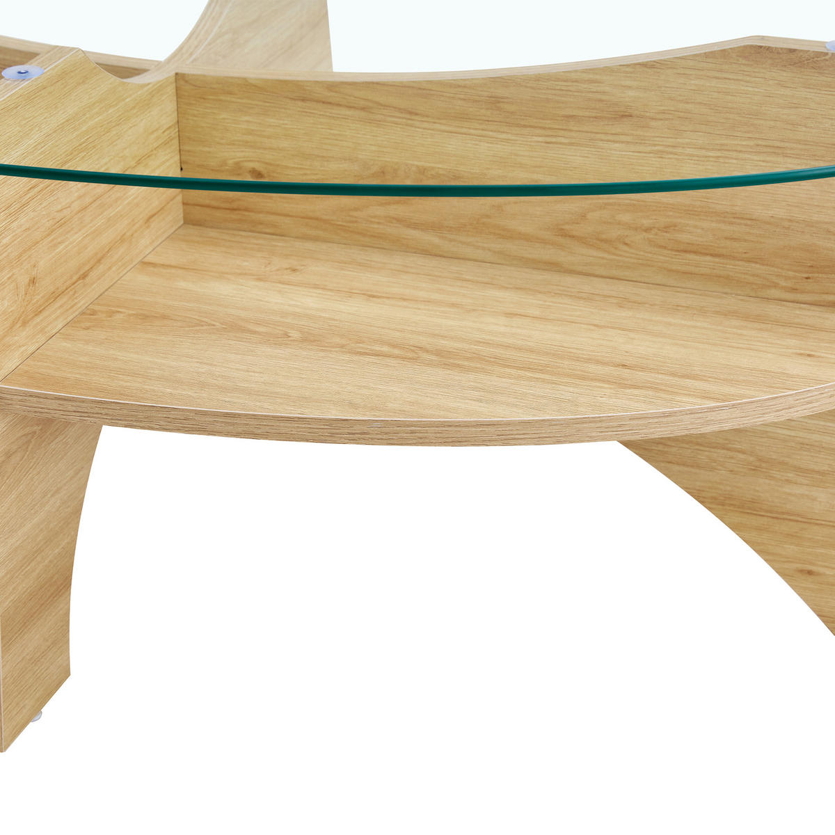 COUCHTISCH in Naturfarbe Moderner ovaler Beistelltisch mit Holzoptik für Esszimmer und Wohnzimmer, B104.9/T60/H35.6 cm - Transparent/Naturfarben, Glas/Holzwerkstoff (60/104.9/35.6cm) - STILVORA