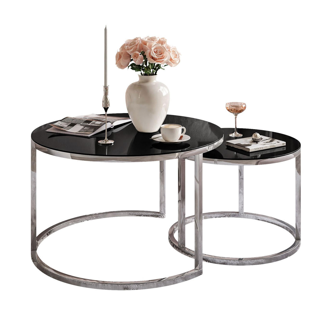 COUCHTISCH 2-in-1 CIRI GLASS CHROME mit Glasplatte - Silberfarben, Glas (70/70/47cm) - Lookway
