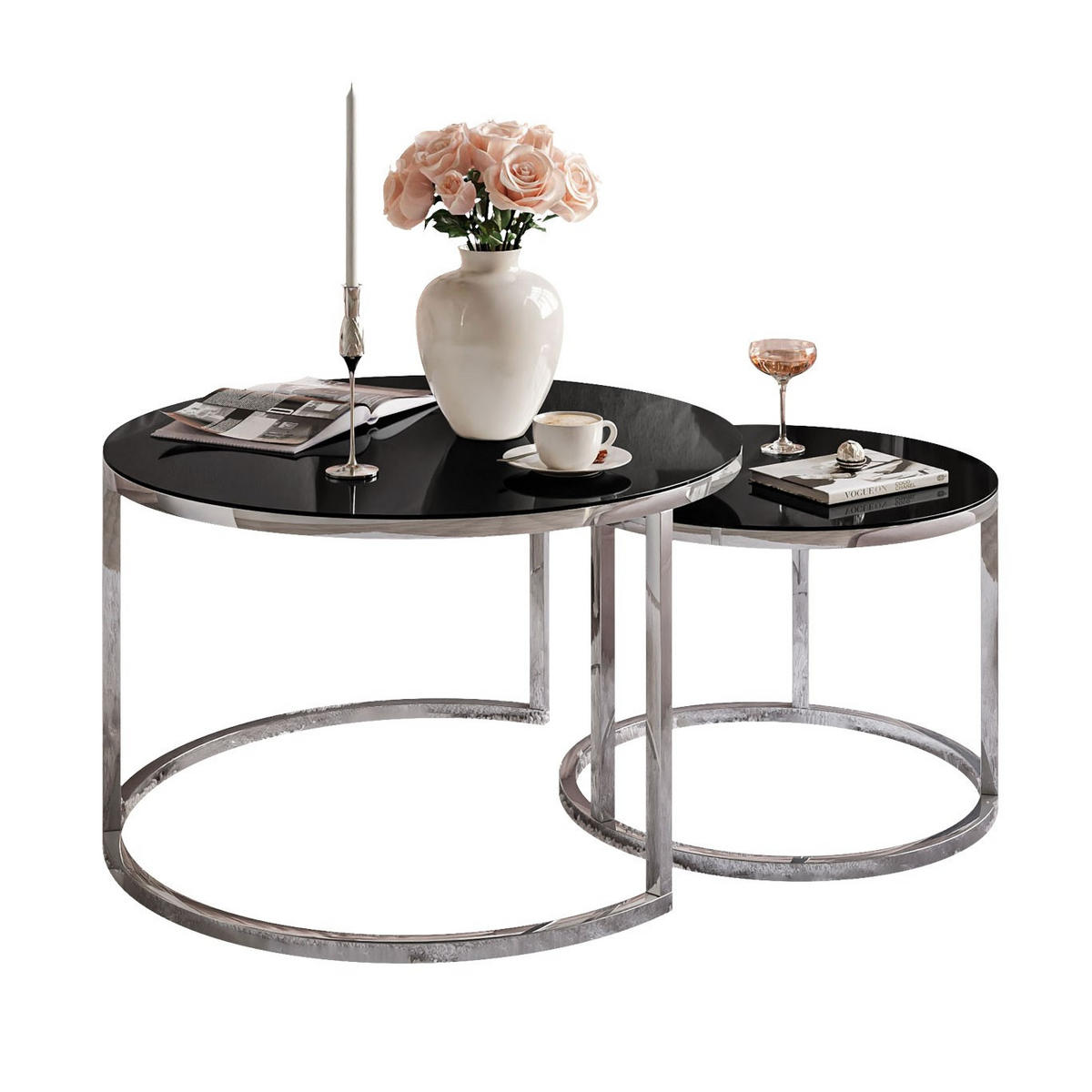 COUCHTISCH 2-in-1 CIRI GLASS CHROME mit Glasplatte - Silberfarben, Glas (70/70/47cm) - Lookway