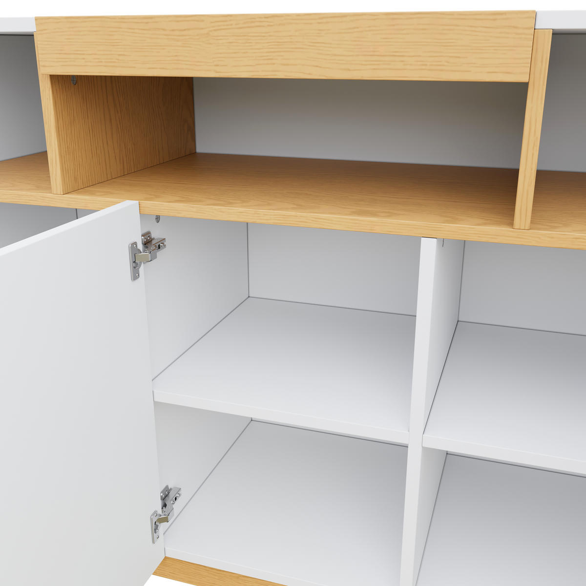 SIDEBOARD in Weiß mit 3 Türen und Stauraum für Wohn- und Esszimmer, B120,5/T42/H96 cm - Weiß/Naturfarben, Holzwerkstoff (120.5/96/42cm) - STILVORA