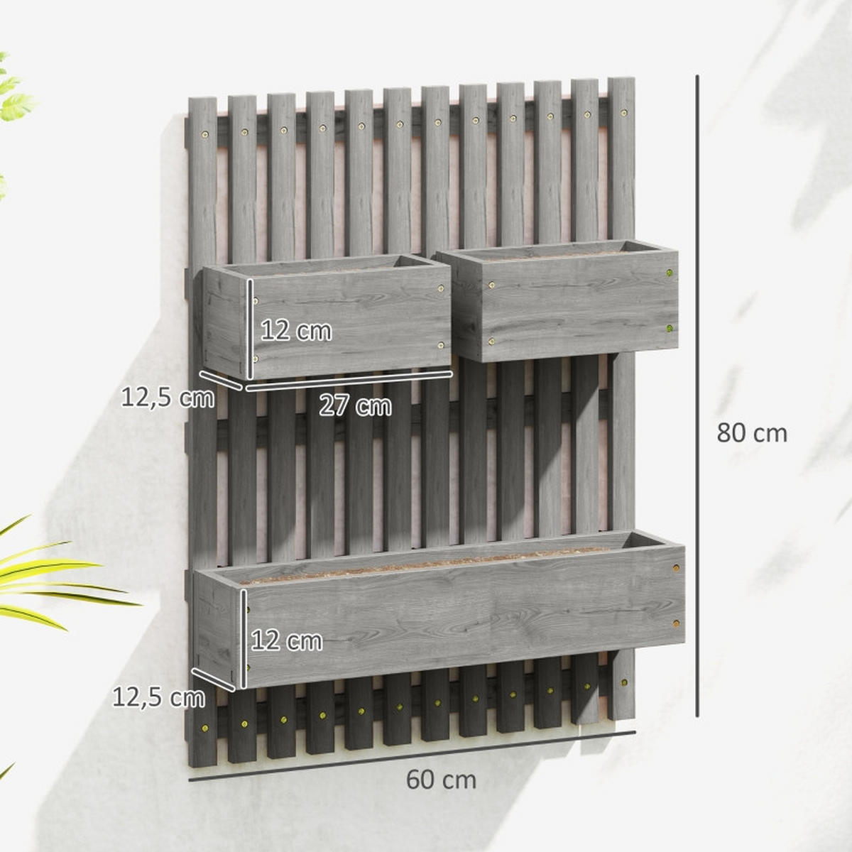 BLUMENKASTEN Set Wand Holz 60x16x80 cm - Grau, Holz (60/80/16cm) - Fortuna Lai