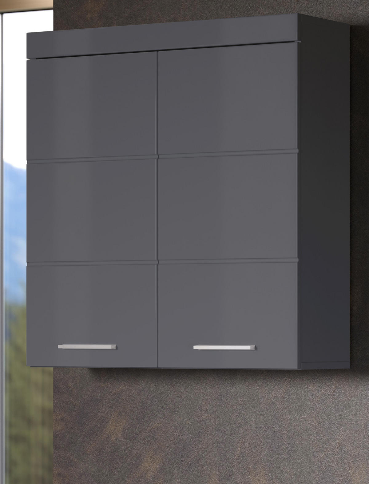 HÄNGESCHRANK grau Hochglanz 73 x 77 cm, Badschrank 2-türig hängend - Grau, Holzwerkstoff/Kunststoff (73/77/23cm) - Top.Furn
