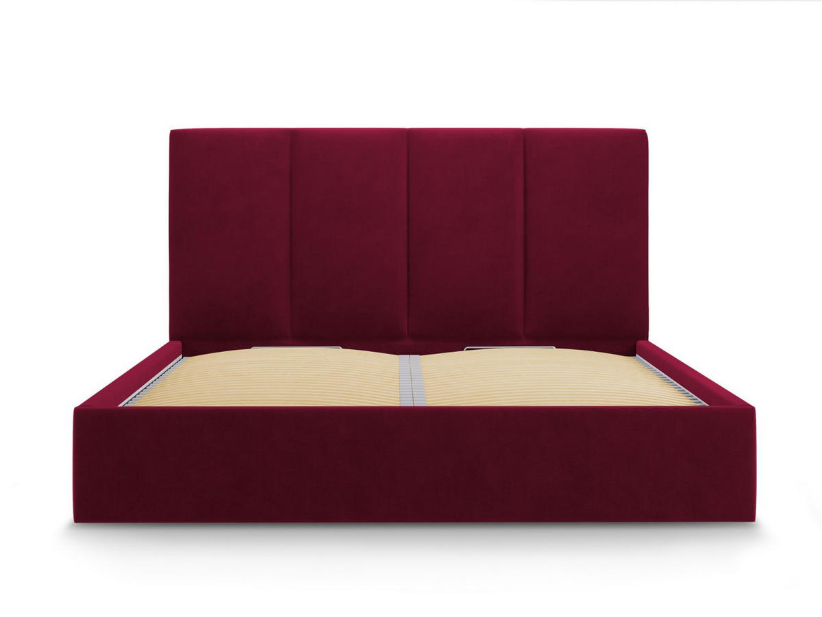 BETT mit Bettkasten und Kopfteil Pyla aus Samt dunkelrot 160x200cm - Dunkelrot, Textil (160/200cm) - Micadoni
