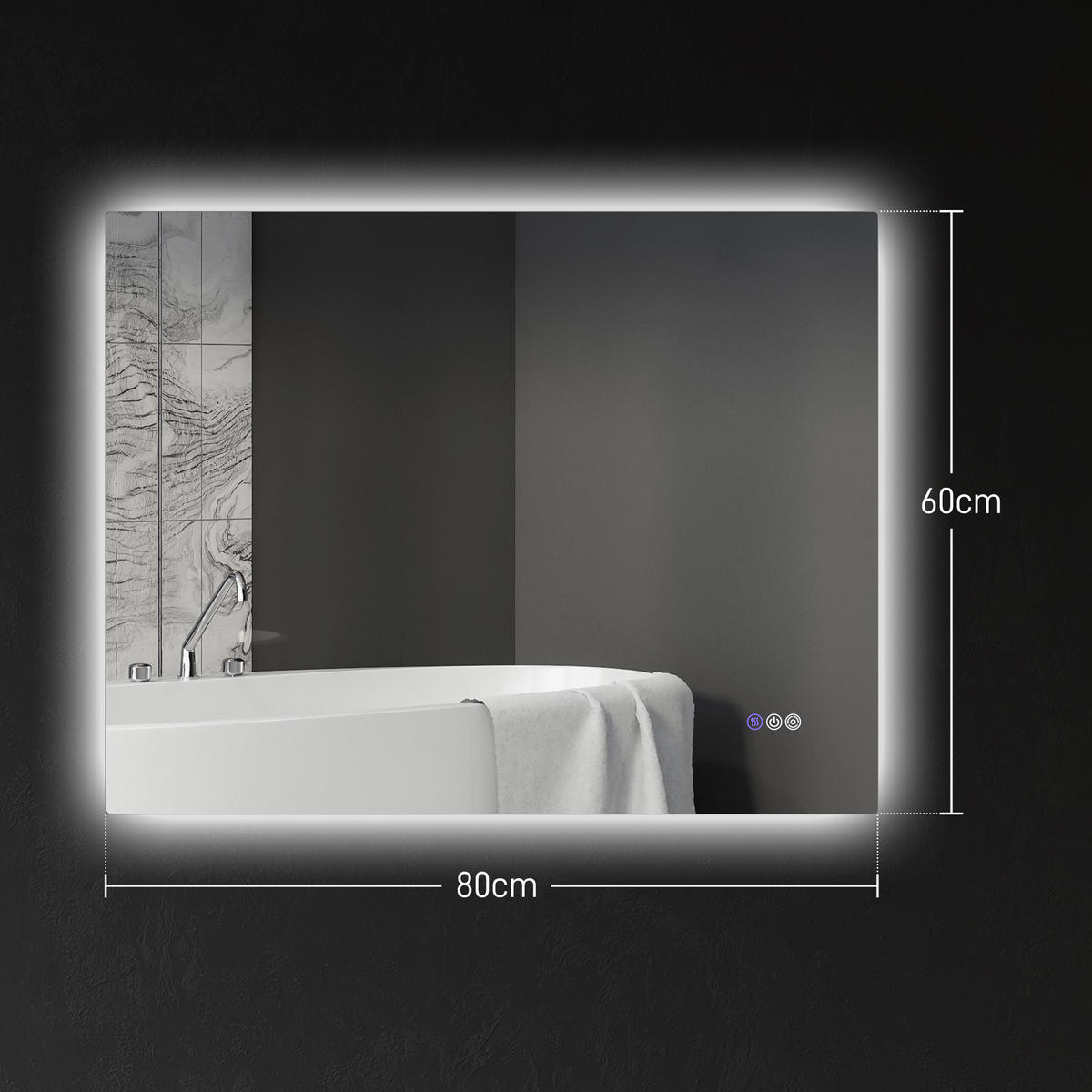 BADEZIMMERSPIEGEL Antibeschlag-Badezimmerspiegel mit einstellbarer Helligkeit und Farbe, 80 x 60 x 4 cm - Transparent, Glas (4/60/80cm) - Vallsero