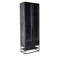 VITRINENSCHRANK aus Mangoholz 180x40x220cm, schwarz - Schwarz, Holz (80/220/40cm) - Giga Meubel