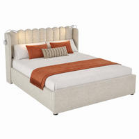 POLSTERBETT mit Stauraum, USB und Leselicht 140x200 cm Leinen Natur - Beige, Metall (140/200cm) - Meubliv