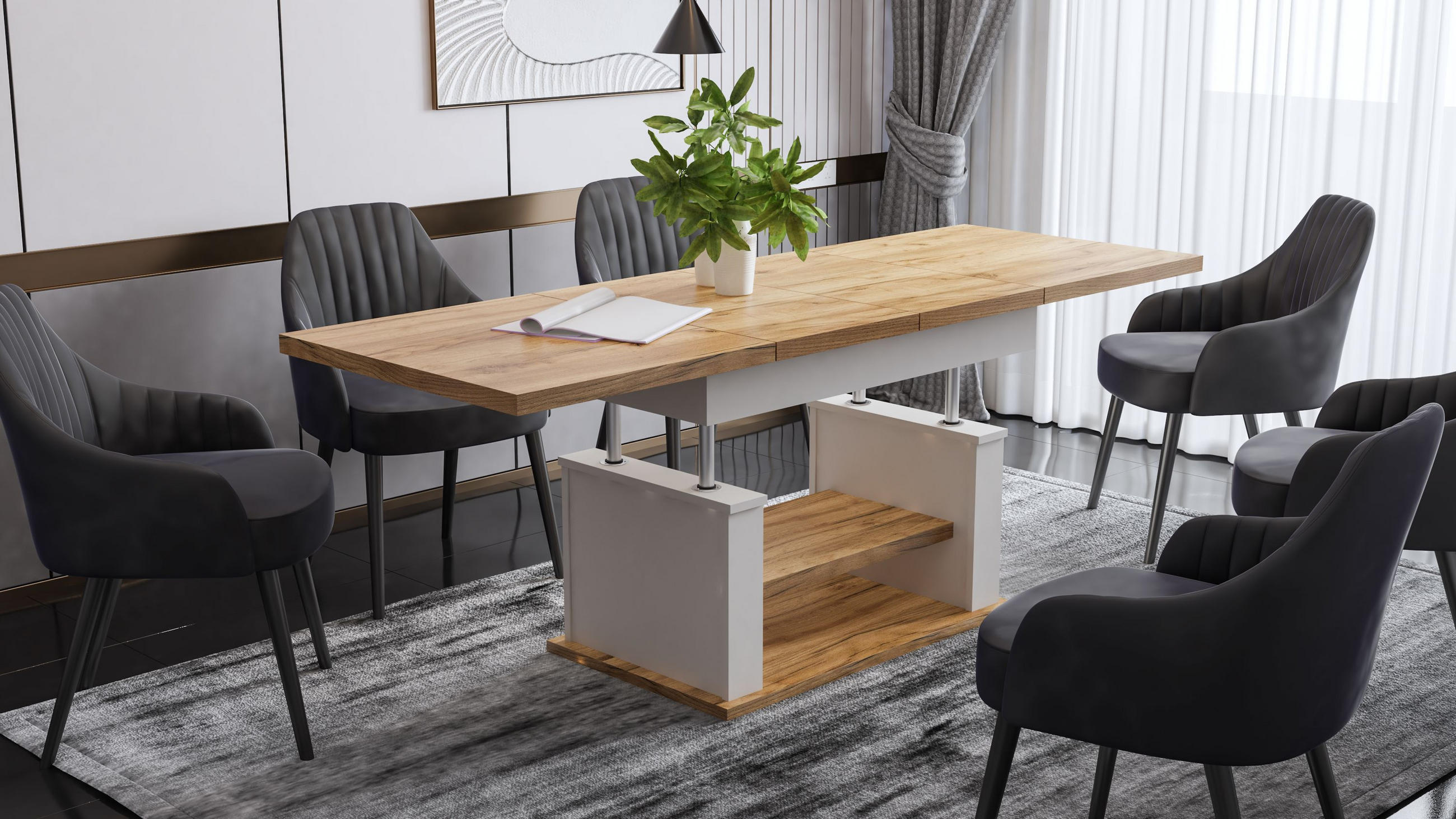 COUCHTISCH rechteckig Eiche Gold - Cashmere ausziehbar höhenverstellbar - Eichefarben/Beige, Holzwerkstoff (70/120/60cm) - designimpex