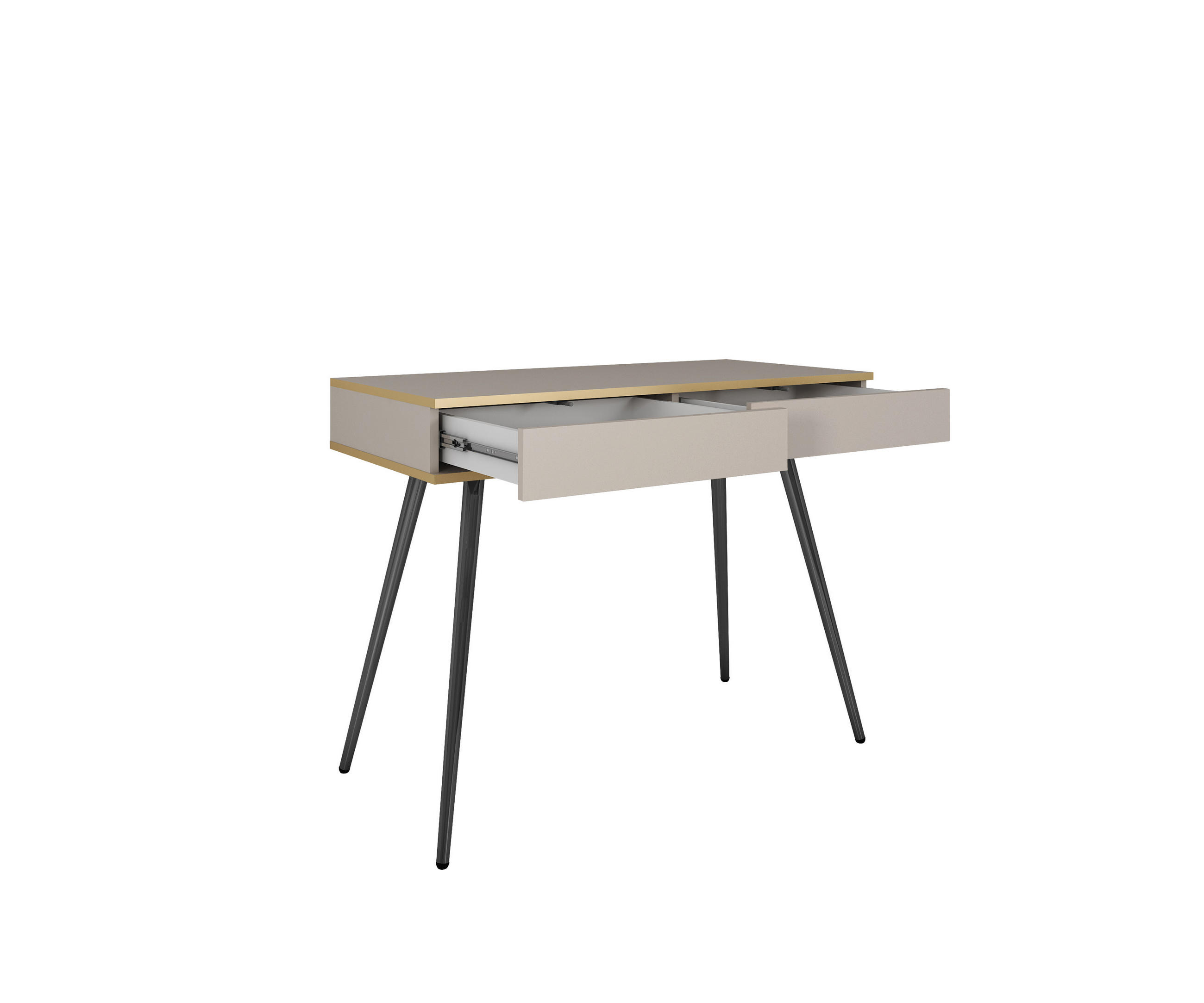 SCHMINKTISCH Beige - T-102, Hochglanz, Schubladen Push-to-Open 102x50x80 cm Beige/Schwarz - Beige/Schwarz, Holzwerkstoff/Kunststoff (50/102/80cm) - DomoHome