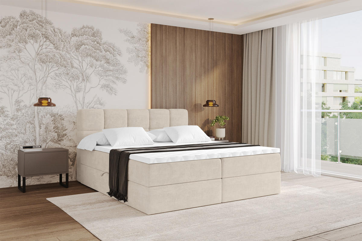 BOXBETT mit Matratze H4 - FAMA - 120x200 cm Beige Monolith - Sahara, Holzwerkstoff (120/200cm) - ALTDECOR