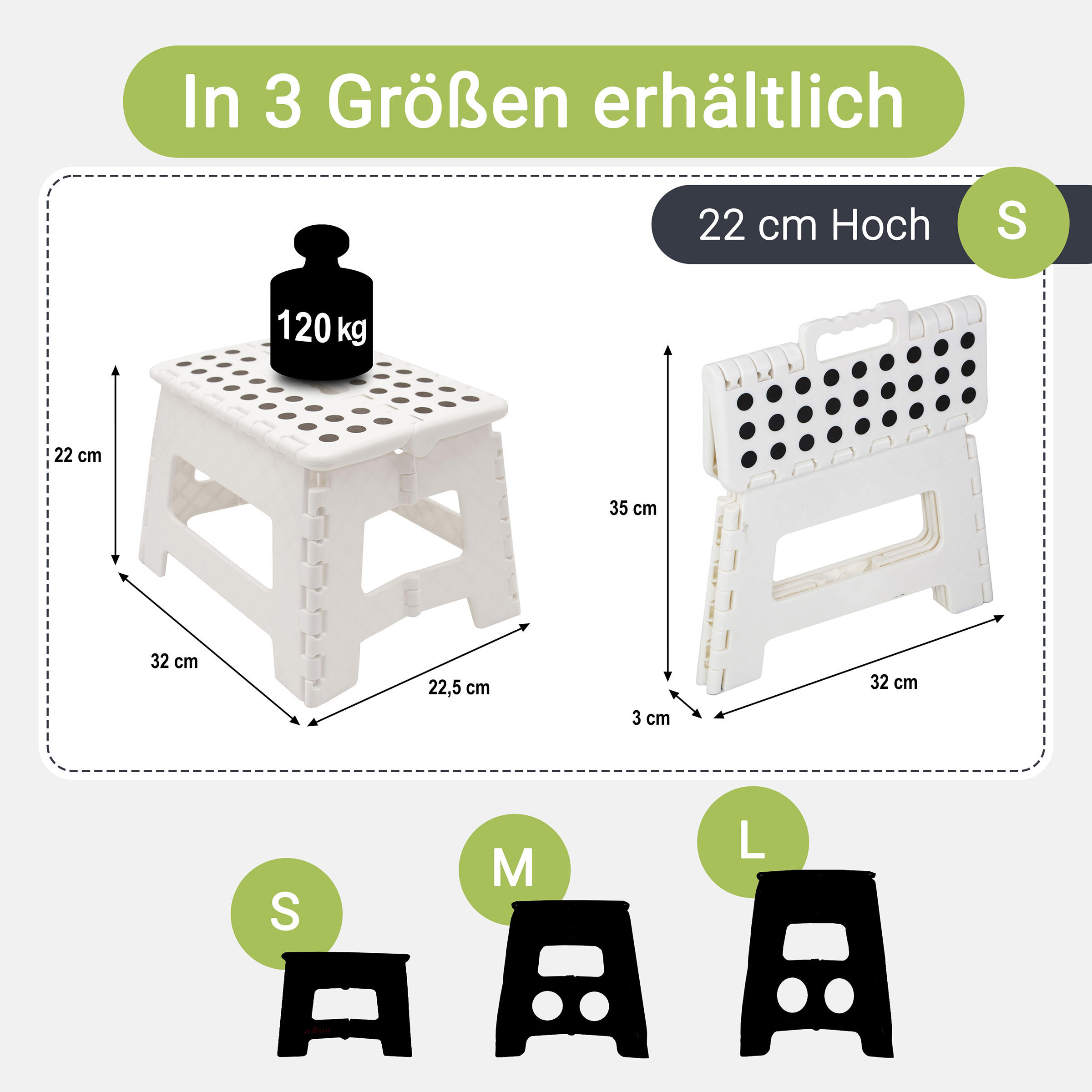 KLAPPHOCKER, 100% Kunststoff - Weiß, Kunststoff (29/22/22cm) - Zollner
