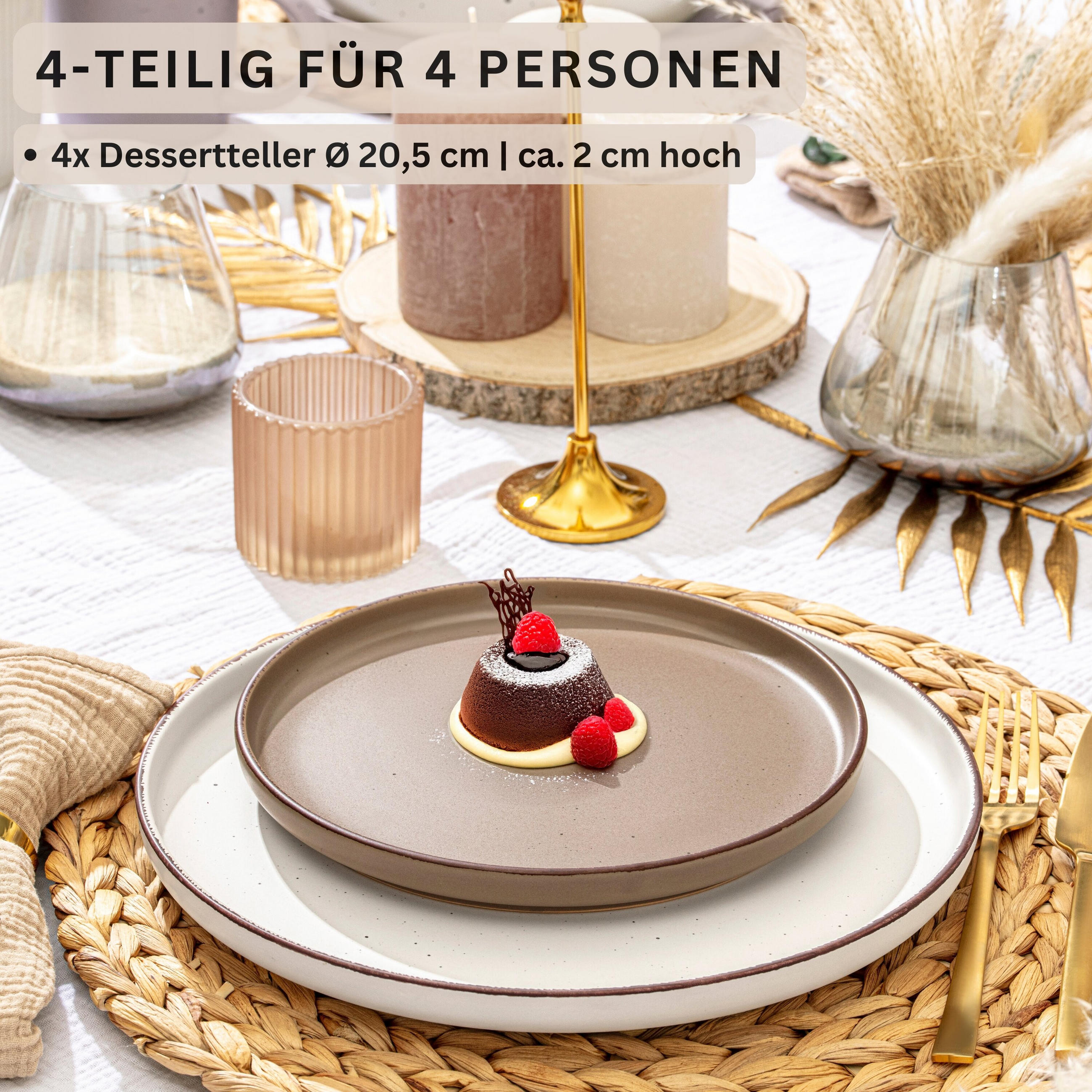 DESSERTTELLER BOMBAY ERDFARBEN - 4 teilig aus Steingut - Creme/Braun, Stein (20.5cm) - Sänger