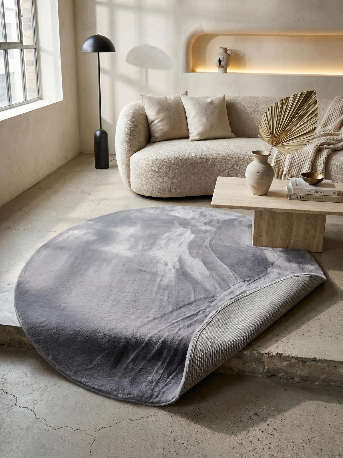 KURZFLORTEPPICH Waschbar NECKAR, einfarbig, aus Polyester, Grau, Ø 120 cm - Grau, Textil (120/120cm) - KADIMA DESIGN