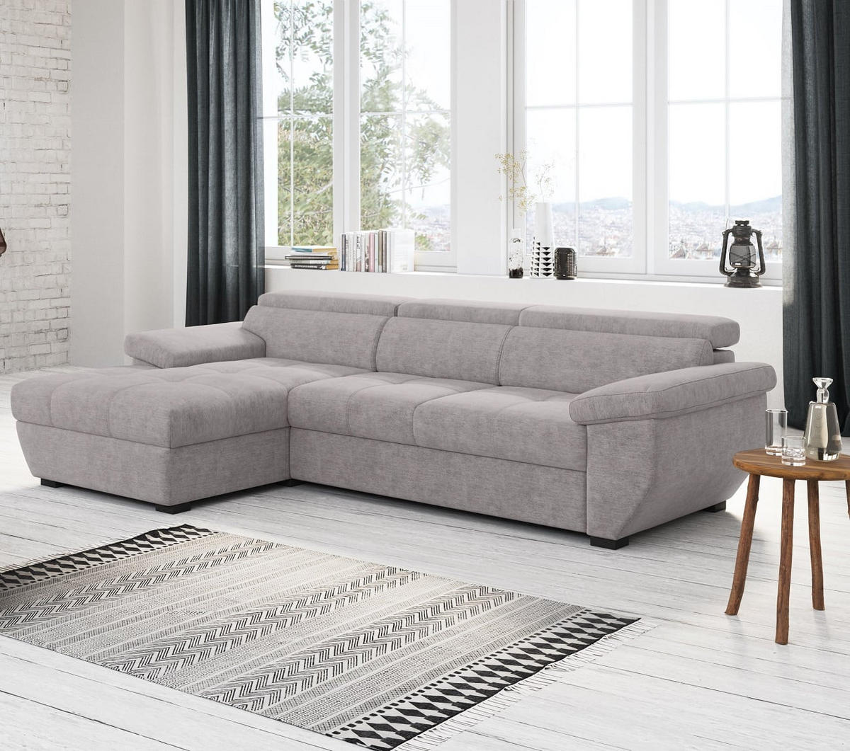 ECKSOFA mit Schlaffunktion und Bettkasten, verstellbare Kopflehnen - Schwarz/Grau, Kunststoff/Textil (267/170cm) - Cotta