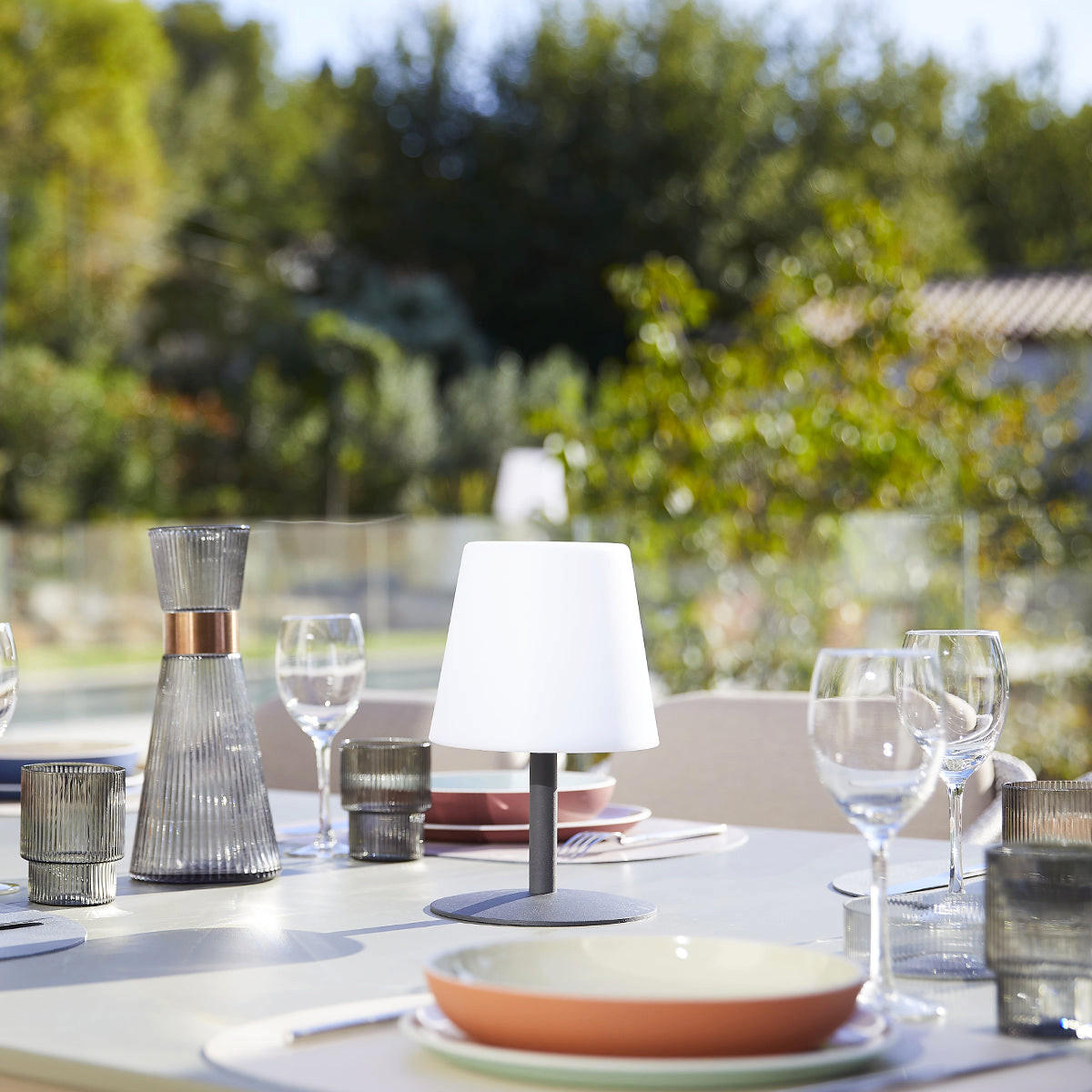 STANDY H25CM Kabellose Tischleuchte - Grau, Metall (18/16/26cm) - Lumisky