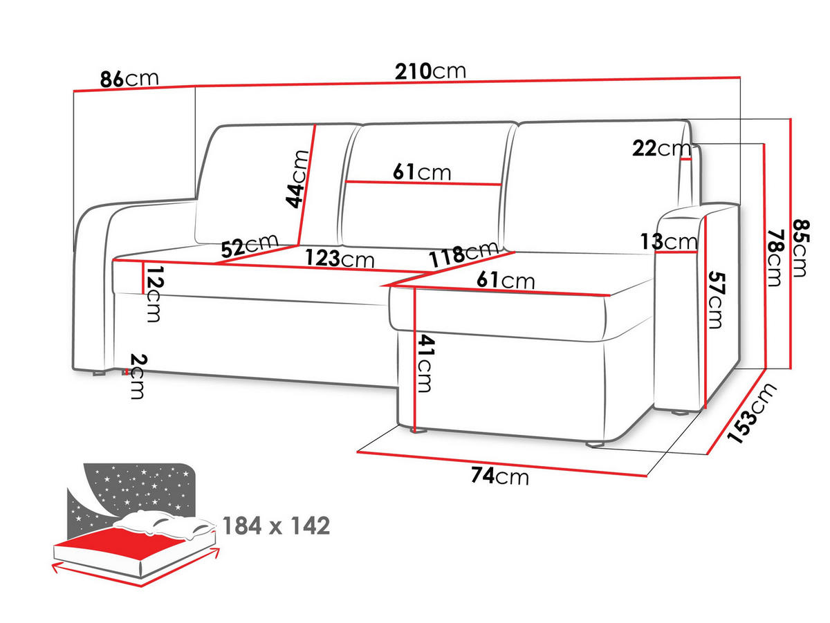 ECKSOFA Totii - Schwarz/Grau, Holz/Kunststoff (210/153cm) - MIRJAN24