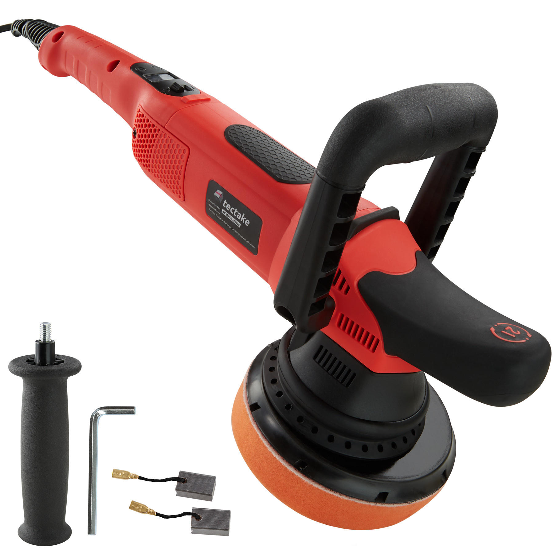 POLIERMASCHINE 3er Set Exzenter, inklusive 2 Ersatzkohlen,schwarz/rot - Rot/Schwarz, Metall (52/15/140cm) - tectake