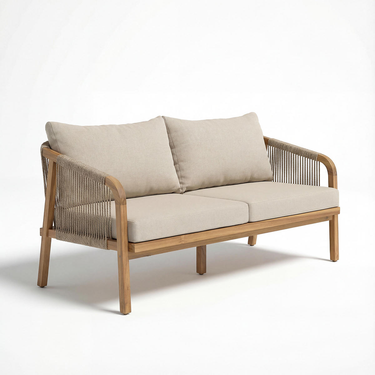 LOUNGESOFA - Akazie massiv / Webstoff - Akazie Braun / Beige - Beige, Holz/Textil (152/69/80cm) - home24