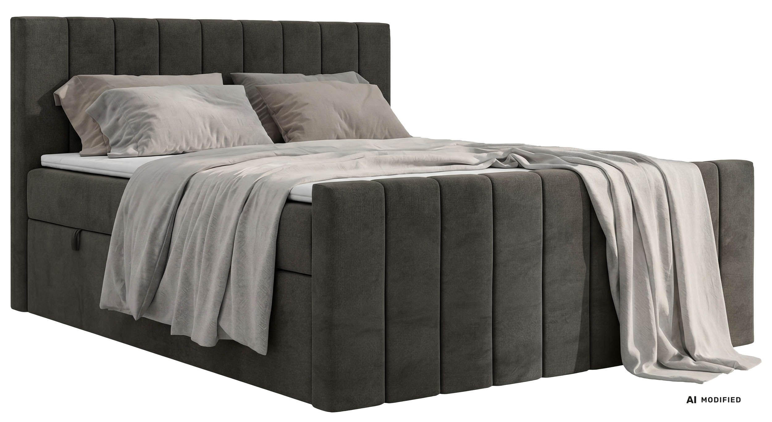 BOXBETT ALVER DUO 200/200 - Dunkelgrau Velvet - Topper T25 - H4 - Dunkelgrau/Schwarz, Kunststoff/Textil (200/200cm) - MKS