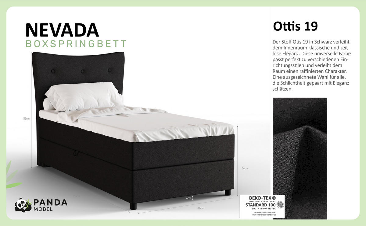 BOXBETT Nevada 100x200 cm Polsterbett mit hochwertiger Bonell-Matratze und Topper - Anthrazit - Dunkelgrau, Holz (100/200cm) - Panda Möbel