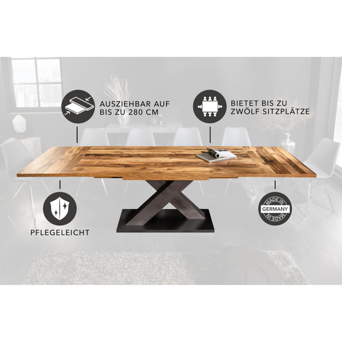 ESSTISCH MONTREAL Plankeneiche Natur 180/280 cm - Braun, Holz (90/180/76cm) - riess-ambiente