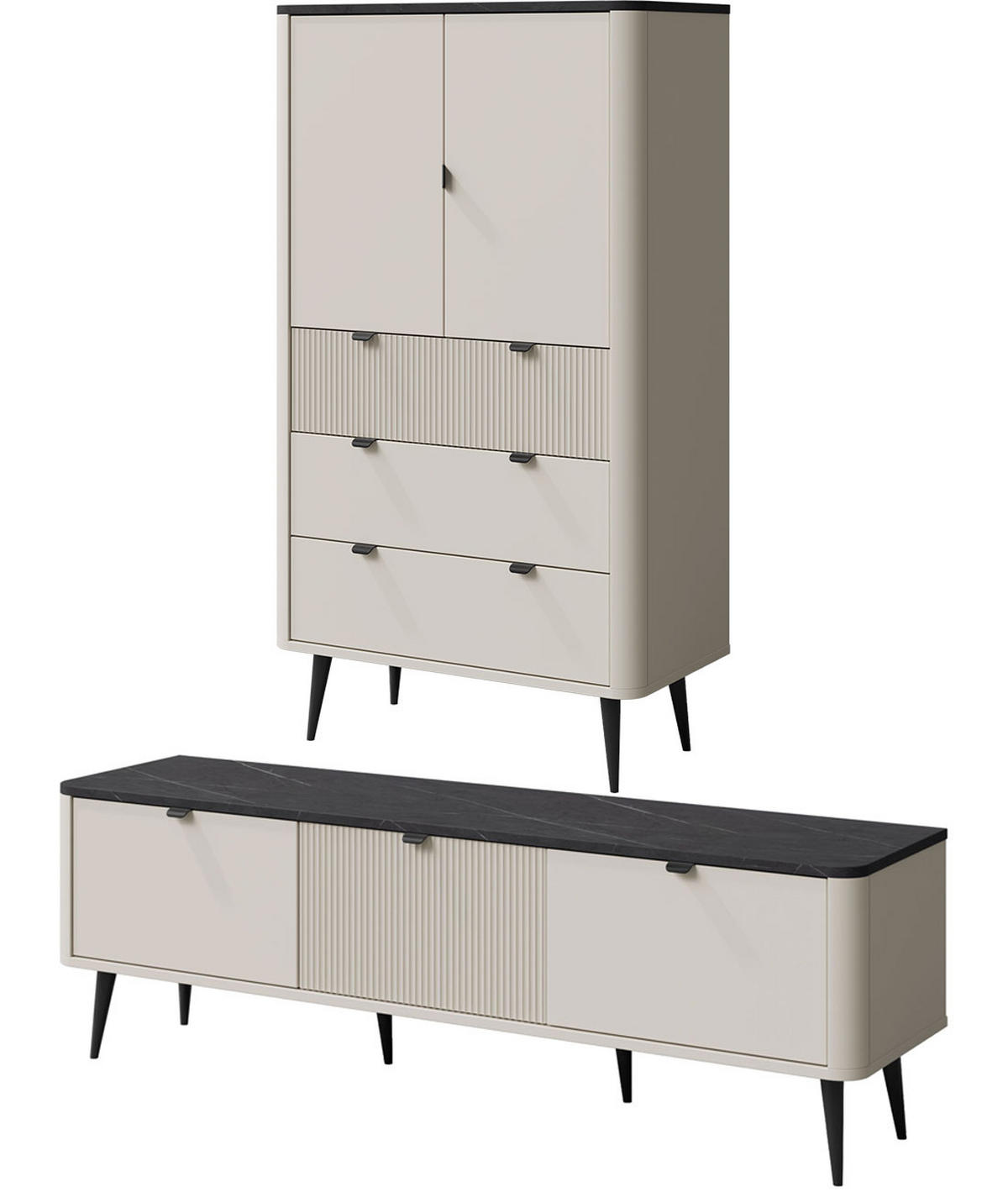 WOHNZIMMER-SET Marly 2-tlg Kaschmir / Graustein - Kaschmir/Beige, Holz/Holzwerkstoff (250/163/40cm) - Feldmann-Wohnen