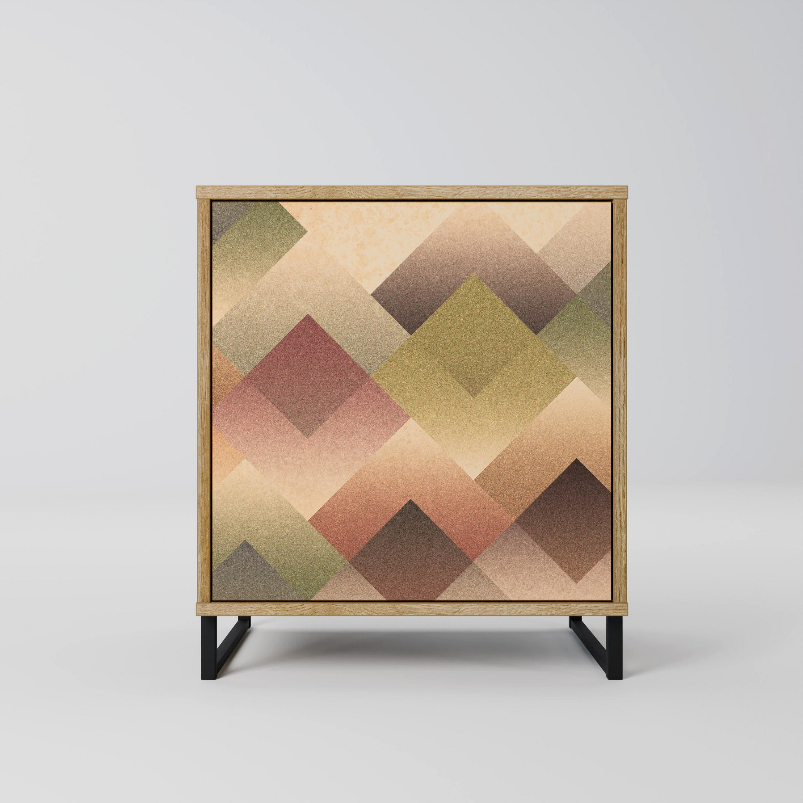 SIDEBOARD GEOMETRIC FUSION, Eichefarben, 57,5x42x67,5 cm, Schwarze Metall-Rahmenfüße - Eichefarben/Multicolor, Holzwerkstoff/Metall (57.5/67.5/42cm) - SpaceRebels