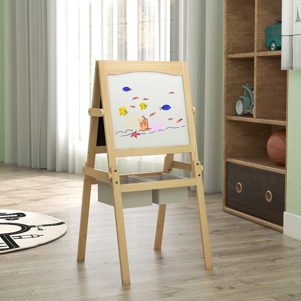 MALTAFEL DE-18183 3-in-1 mit Papierrolle, magnetisch Natur - Naturfarben, Holzwerkstoff (50.5/109/58cm) - ComfortXL