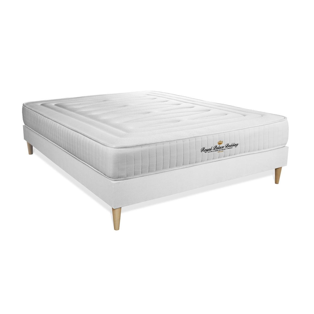 BETT Nottingham Memory-Schaum 150 x 190 cm h3 - Kit Bettgestell Weiß - Beige/Weiß, Karton/Holz (150/190cm) - ROYAL PALACE BEDDING