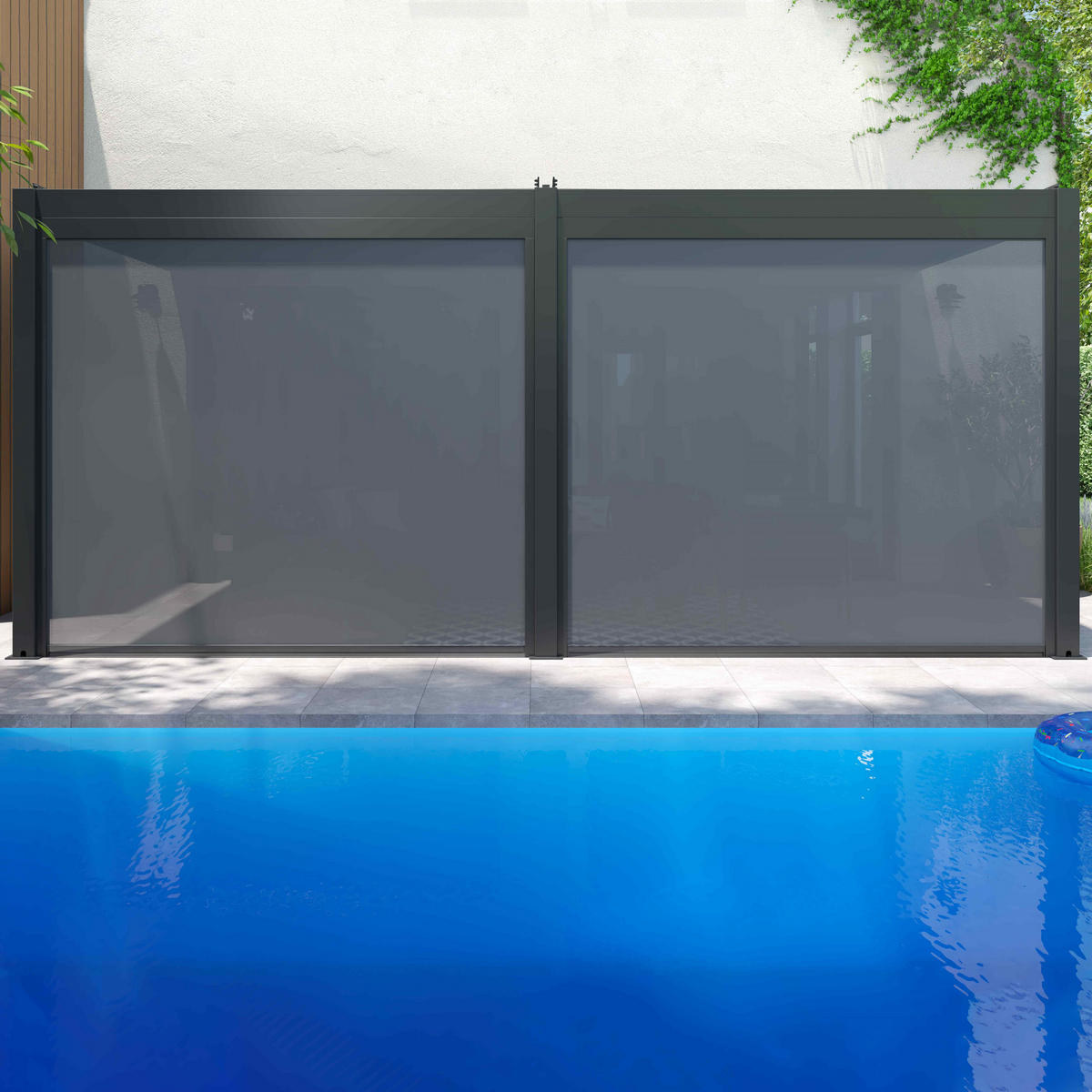 PERGOLA 3x6m, motorisiert mit 2 Markisen, Grau - Grau, Metall (266/250/574cm) - Oviala