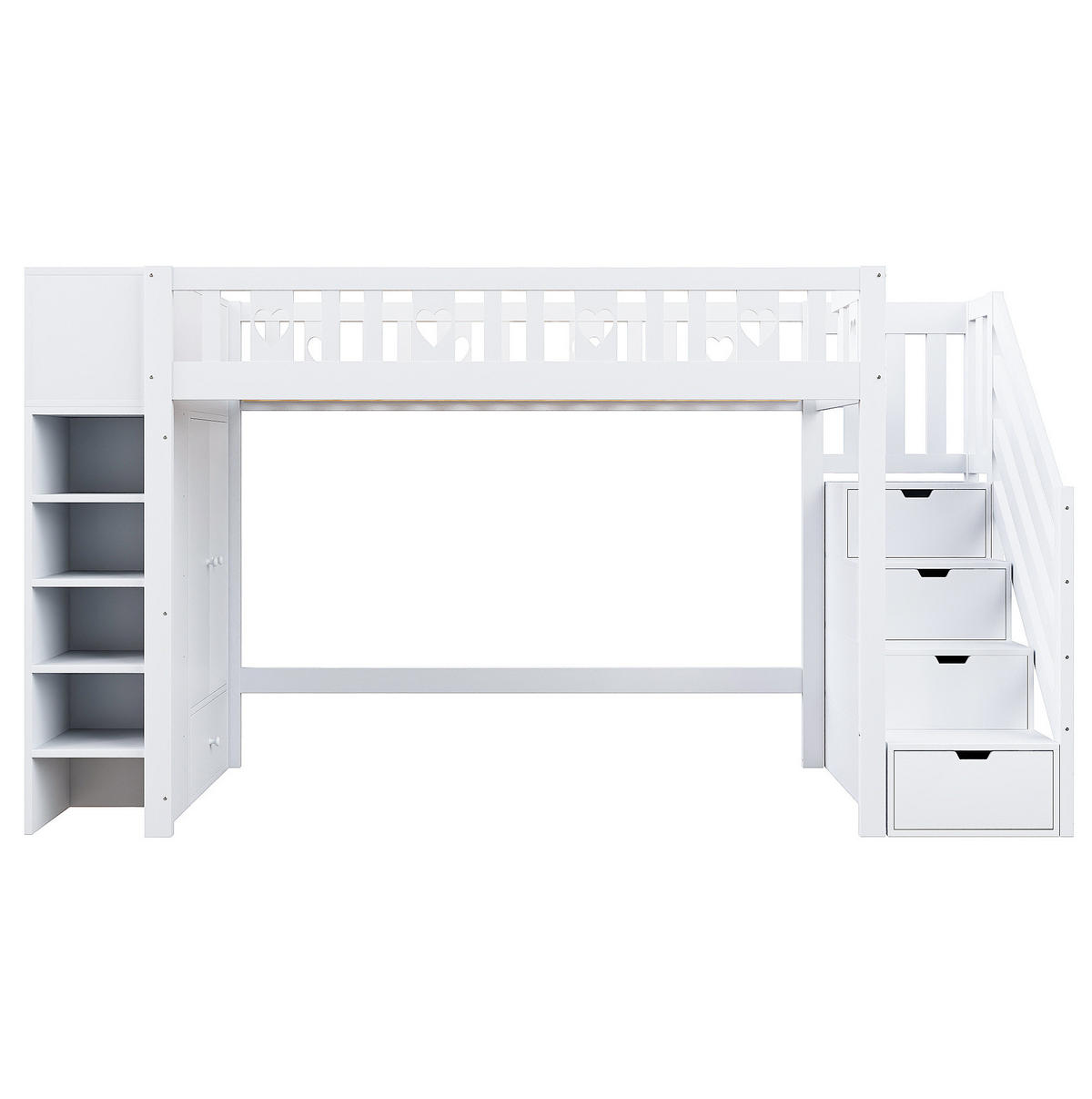 VYSOKÁ postel 90/200 cm bílá s úložným žebříkem a policemi z borového dřeva a MDF - bílá, kompozitní dřevo (90/200cm) - OKWISH