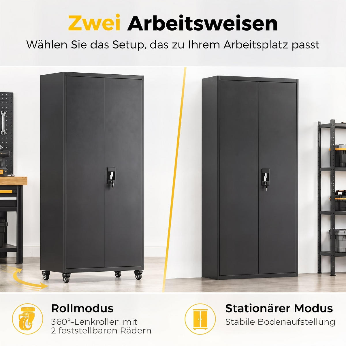 METALL-AUFBEWAHRUNGSSCHRANK Stahl Schwarz - Schwarz, Metall (40/180/80cm) - HOMCOM