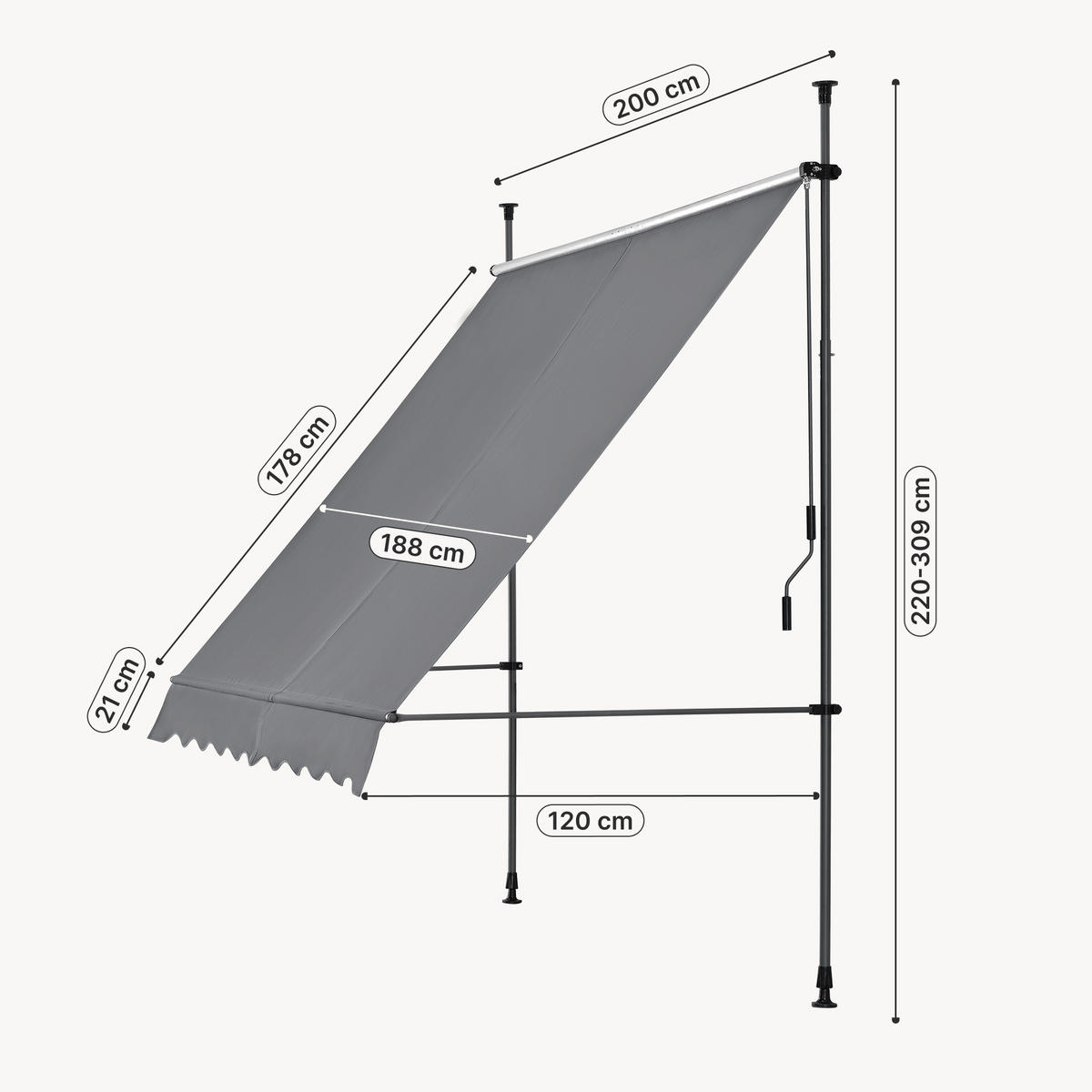 KLEMMMARKISE Stem - Hellgrau, Textil/Metall (200/309/120cm) - pro.tec