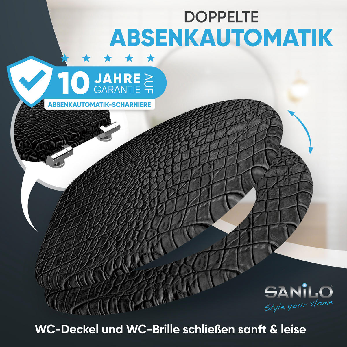 WC Sitz mit Absenkautomatik Leder - Schwarz, Holzwerkstoff (38/6/47cm) - Sanilo