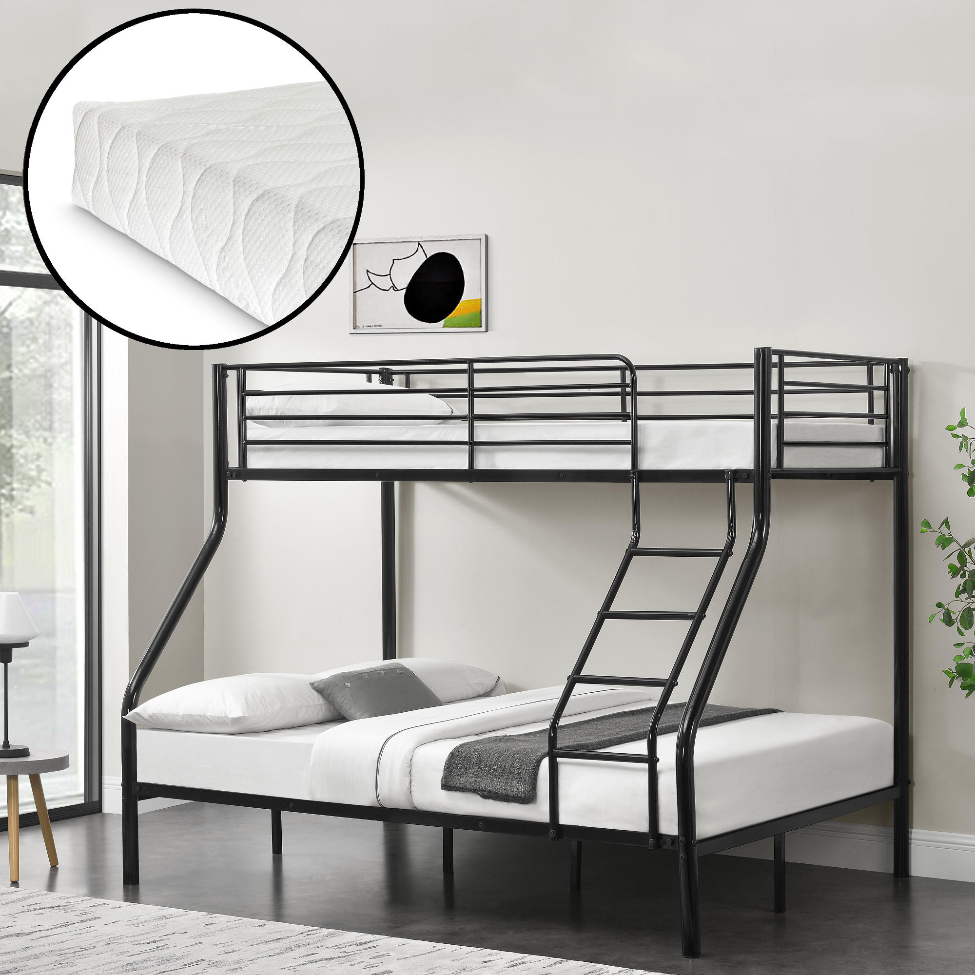 ETAGENBETT Sortland mit Matratze - Schwarz, Textil/Metall (140/200cm) - [neu.haus]