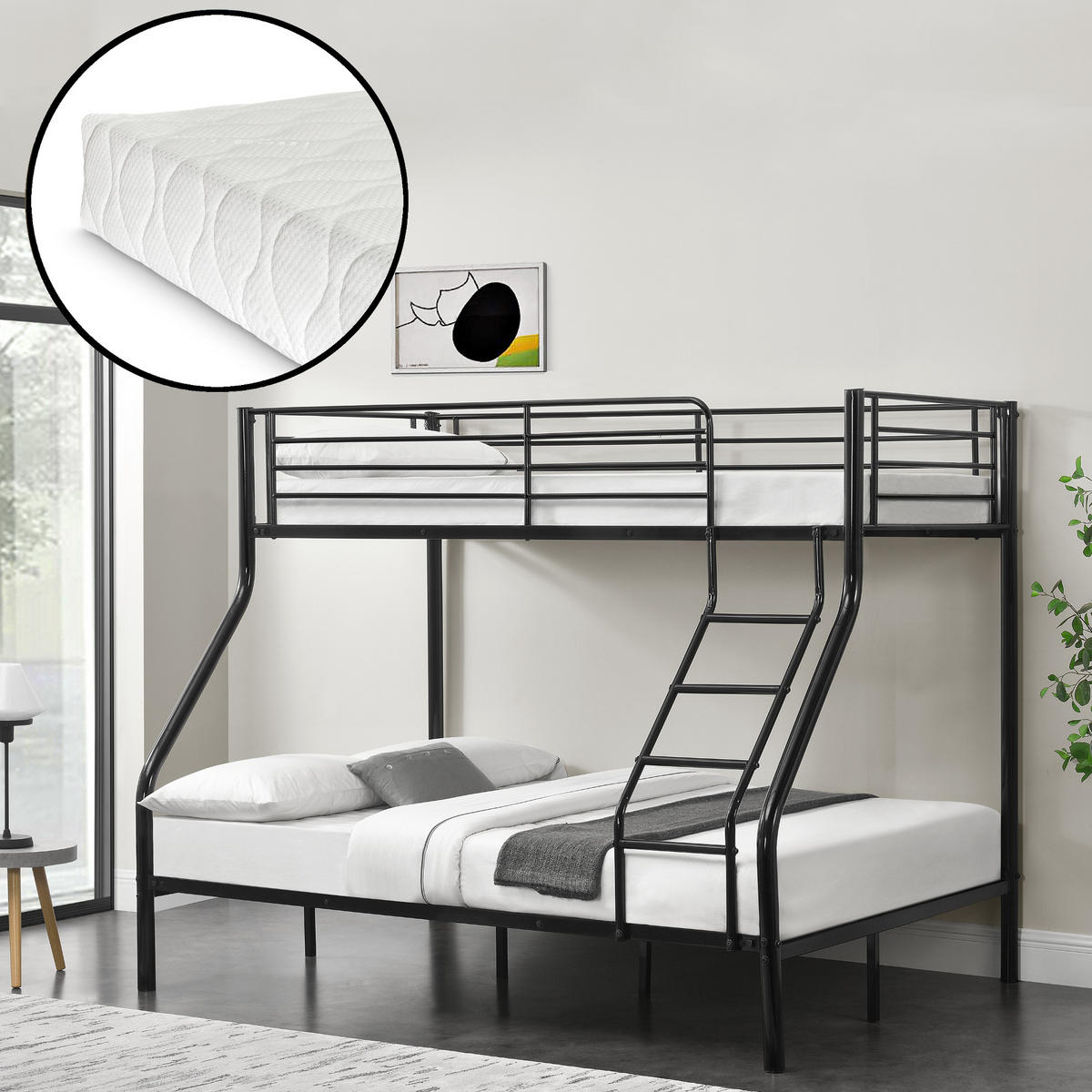 ETAGENBETT Sortland mit Matratze - Schwarz, Textil/Metall (140/200cm) - [neu.haus]