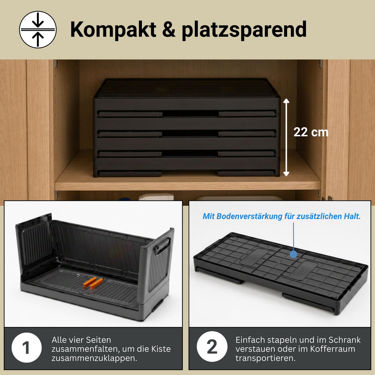 AUFBEWAHRUNGSBOXEN EasyCube stapelbar 4 Ebenen und Rollen 28L Schwarz-Transparent - Schwarz, Kunststoff (48/25.5/28cm) - BERLINLODGE