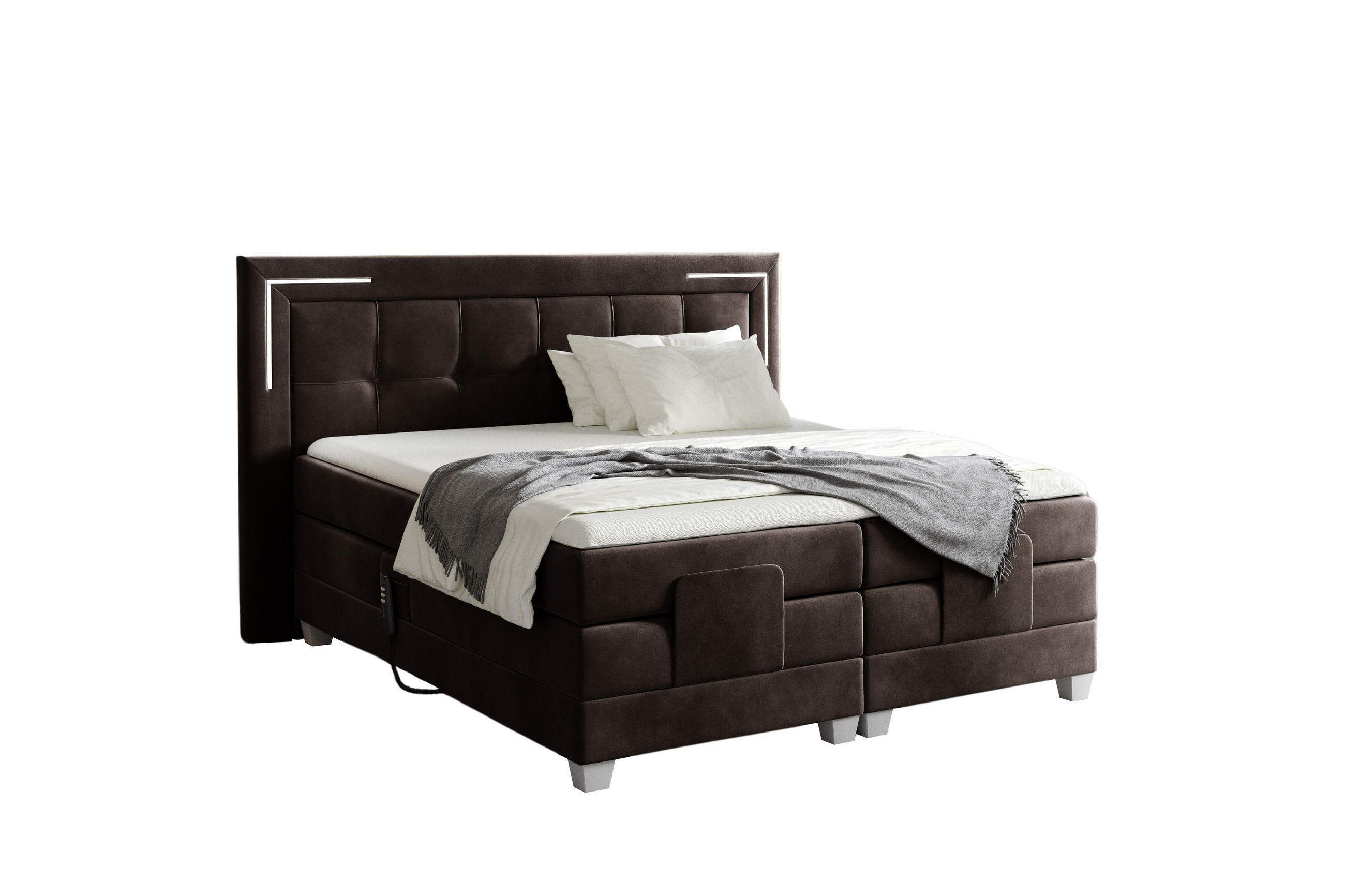 Meblini Boxspringbett Dunkelbraun 200x200 cm
