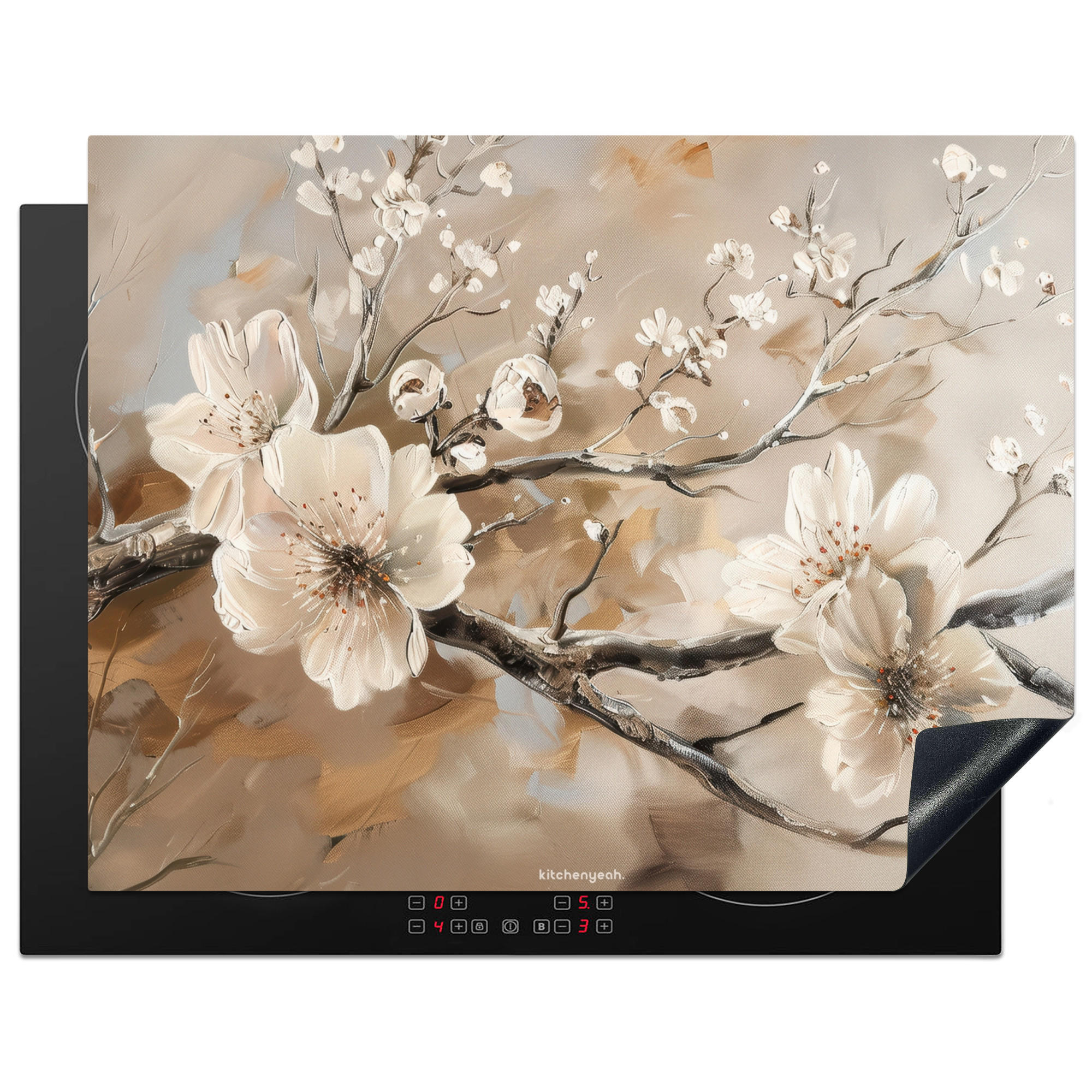 HERDABDECKPLATTE Blumen - Abstrakt - Gemalt - Beige 77x59 cm - Kaschmir, Kunststoff (77/0.2/59cm) - MuchoWow