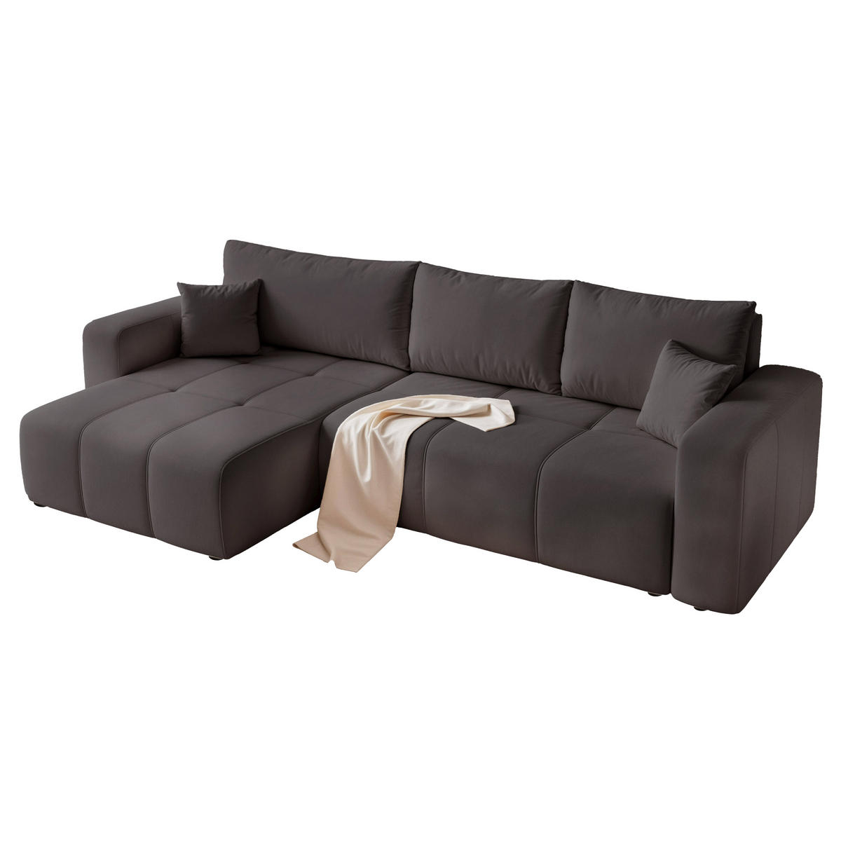 ECKSOFA XL Velours mit Bettkasten und Schlaffunktion - Schwarz, Holzwerkstoff/Textil (278/145cm) - Idohome