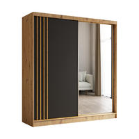 KLEIDERSCHRANK mit Spiegel-Schiebetüren und Aluminium-Leisten - NALLA - 200 cm Artisan+Schwarz+Artisan - Graphitfarben/Eiche Artisan, Holzwerkstoff (200/216/61cm) - ALTDECOR