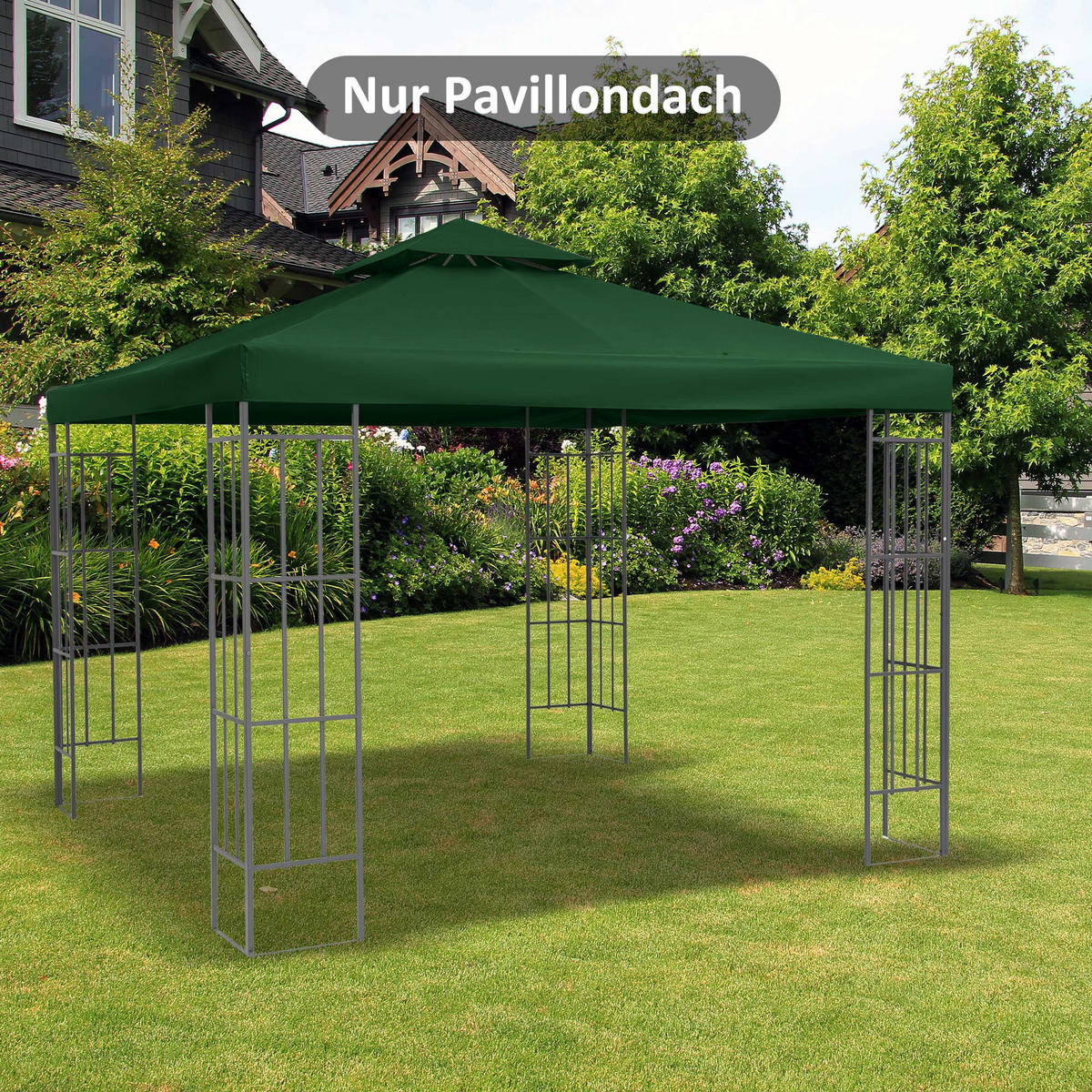 OUTSUNNY Ersatzdach für Pavillon 3x3 m, wasserabweisendes Pavillondach aus Polyester für Gartenpavillon und Partyzelt, Dunkelgrün - Grün, Textil (300/18/300cm)