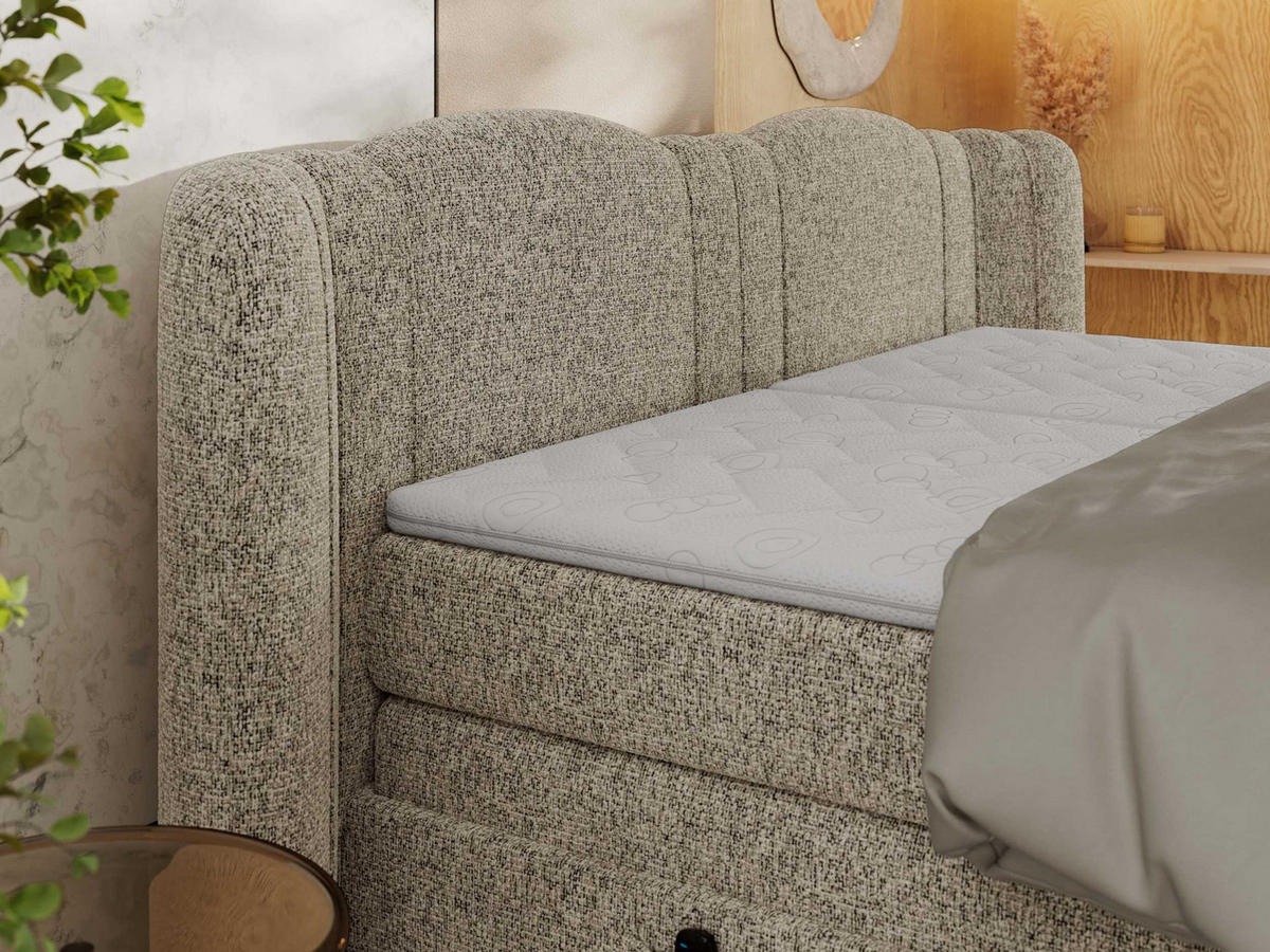 BOXSPRINGBETT FORTINA 160/200 - Taupe Stukture - Topper T25 - H3 - Taupe/Schwarz, Holz/Textil (160/200cm) - MKS