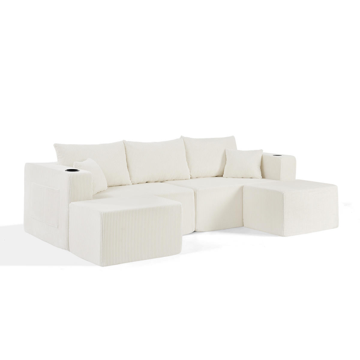 WOHNLANDSCHAFT DE-34629 modular mit 2 Ottomanen Beige - Beige, Textil (138/75/230cm) - ComfortXL