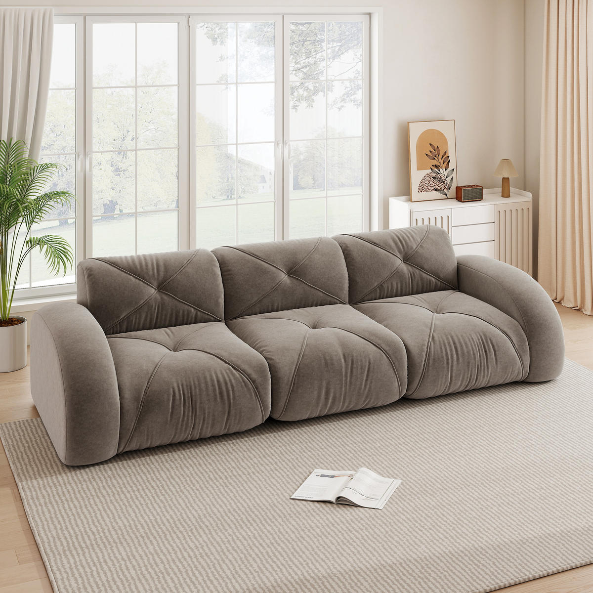 3-SITZER Sofa 281×95×76 cm Chenille rahmenlos modular, braun - Braun, Textil (95/76/281cm)